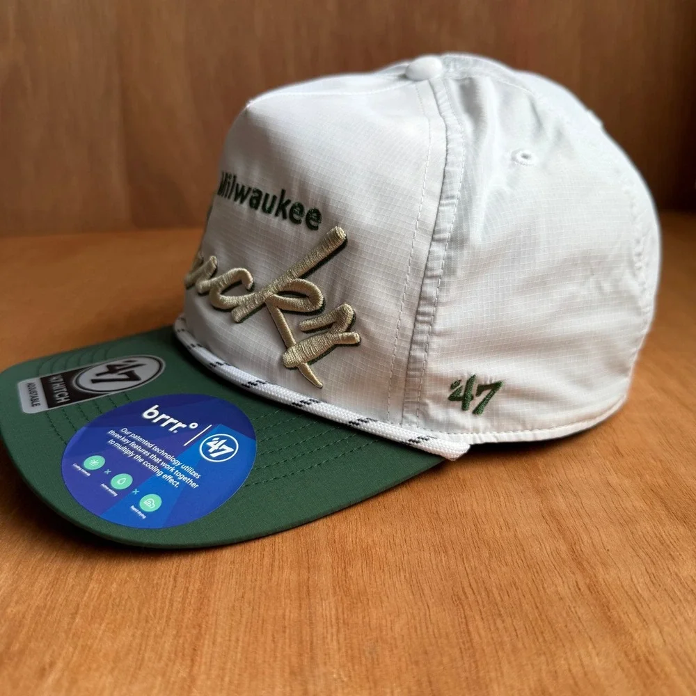 Milwaukee Bucks Hitch Snapback Hat White Green brrr Cooling Rope Cap streetwear